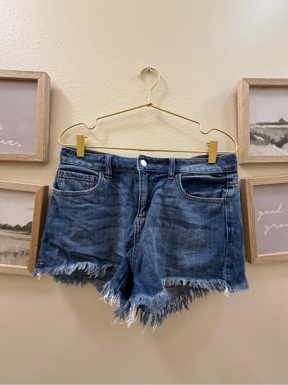Cello Dark Blue Denim Frayed Hem Shorts